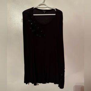 Simply Vera Wang Long Tunic Blouse Black with Floral Motif Size Large